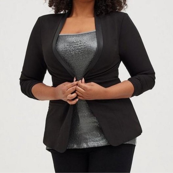 Torrid Studio Crepe Faux Leather Trim Blazer - Picture 2 of 13